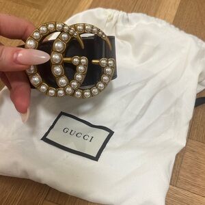 Gucci Gold and Brown Pearl-Embellished Belt from Nordstrom